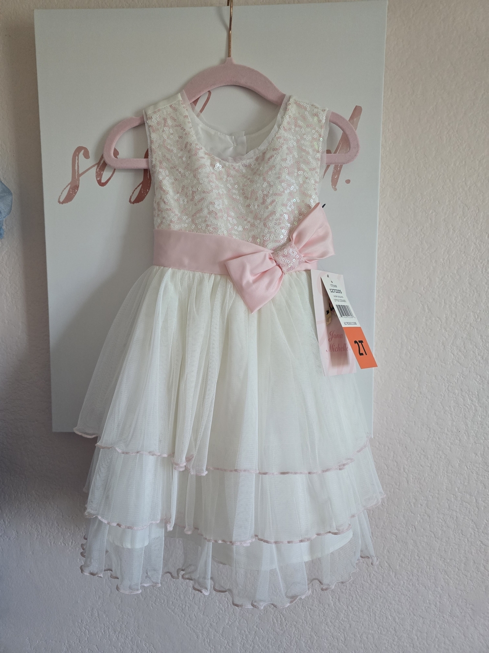 Jona Michelle Tiered Tulle Special Occasion Dress Girls 2T Pink & White